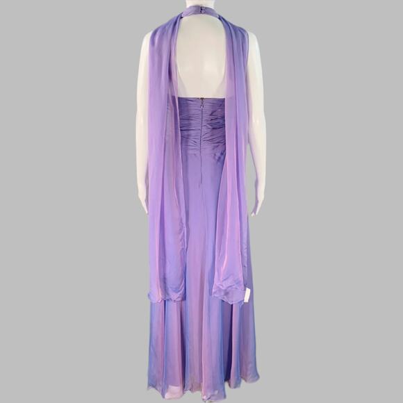 BADGLEY MISCHKA Size S Purple Lilac Silk Iridescent Halter Evening Gown - Picture 4 of 13